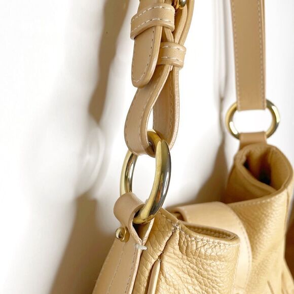 FURLA Genuine Leather Hobo Shoulder Bag Made in Italy in Light Tan - Picture 3 of 8